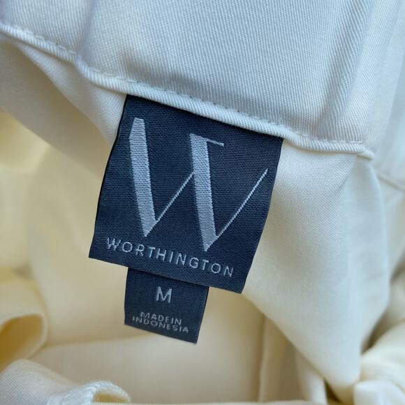 New Worthington Cream Pull On Ruffle Waist Wide Leg High Waist Dress Pants M - Picture 5 of 5